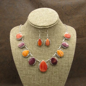 Sterling Silver Colorful Spiny Oyster Shell Necklace Set by E Richards+ - Picture 1 of 7