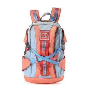 Chanel Rare Powder Blue Fire Orange Red CC Sports Line Backpack 15ck321s - Picture 1 of 12