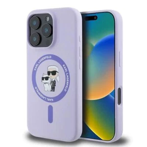 Karl Lagerfeld Liquid Silicone Karl and Choupette Case for iPhone 16 Pro Purple - Picture 1 of 5