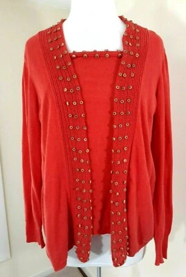 Cárdigan Suéter Lauren Hansen Mujer Lino Algodón Naranja Óxido Talla XL Otoño Informal Foto 1 de 4