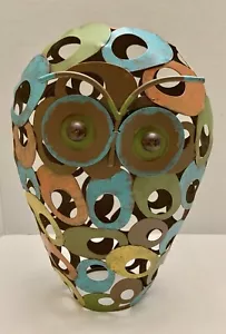 Welded Owl Figure Metal Circles Multicolor 11" Tall Outdoor Art - Picture 1 of 4
