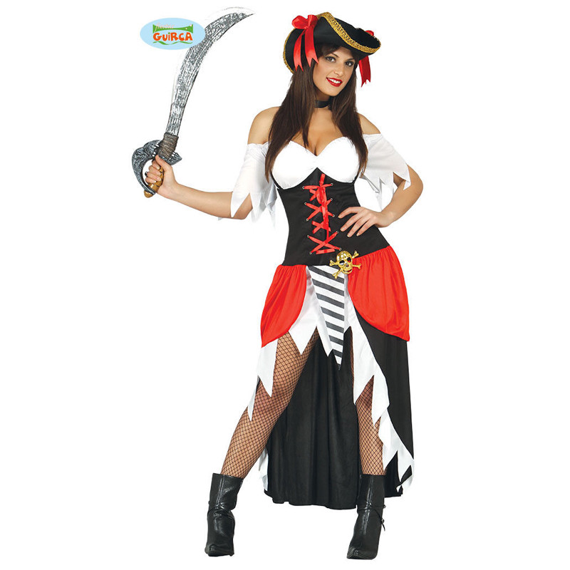 Costume Pirata Donna Adulto - Completo Con Cappello E Cinture Marrone/Rosso - Foto 3