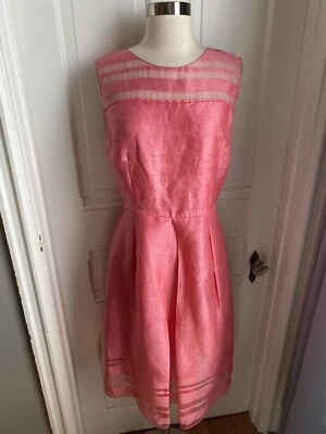 ELIE TAHARI CORAL  LINEN A-LINE DRESS- SHEER FABRIC AT THE TOP & BOTTOM-SIZE12!! - Image 1 of 4