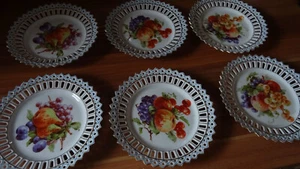 SET 6 OBSTTELLER  HANDBEMALT ANTIK DURCHBROCHENER RAND - Bild 1 von 5