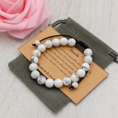 HOWLITE Bracelet Adjustable Handmade + Gift Bag & Card Crystal Gemstone 6/8mm - Image 1 of 4