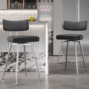 26" Swivel Bar Stools Height Barstools with Back and Footrest for Kitchen Black - Picture 1 of 5