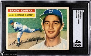 1956 Topps #79 Dodgers HOF Sandy Koufax Gray Back Baseball Card SGC 4 VG EX