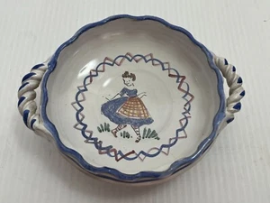 Plato cuenco vintage de cerámica artística alemana azul con mango de niña 5,5" - Imagen 1 de 8