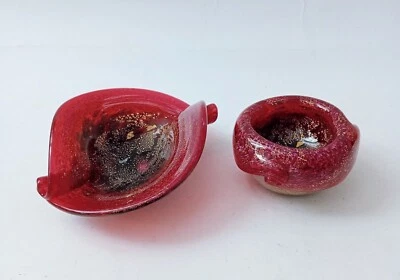 VALLETTA GLASS Coppia CIOTOLE Conchiglia posacenere VETRO Rosso ORO FIRMA Malta - Immagine 1 di 4