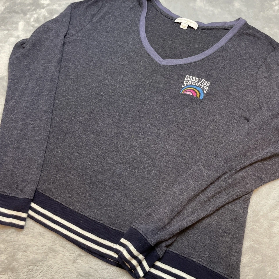 Suéter Spiritual Gangster Mujer L Azul Brezo Buenas Vibraciones Sociedad Cuello en V Foto 1 de 4