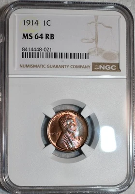 NGC MS-64 RB 1914-P Lincoln Cent, Attractively Toned, Red-Brown specimen. - Image 1 of 2