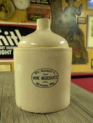 Jarro de crock publicitário Milwaukee Wisconsin WM. Comerciante de vinhos Steinmeyer Co  - Imagem 1 de 4