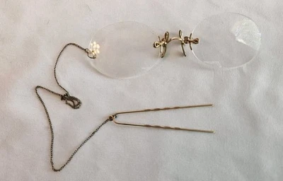 Vintage Antique Gold Tone Frameless Pince Nez Glasses Eyeglasses W/Case - Image 1 of 4