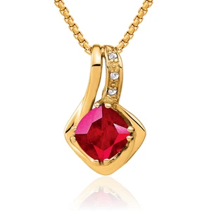 14K Solid Yellow Gold Lab Ruby Diamond Floating Chain Slide Necklace - Picture 1 of 37