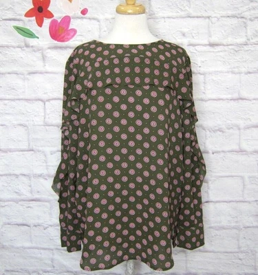 Blusa Banana Republic Talla L Verde Oliva y Rosa Estampada Volantes Frontal ¡Nueva! Foto 1 de 4