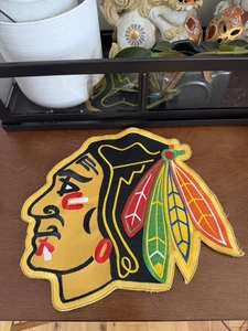 CHICAGO BLACKHAWKS NHL HOCKEY VINTAGE LARGE 10.75" TEAM LOGO TWILL PATCH - Picture 1 of 4