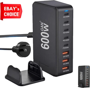 8 Port 600W USB C Charging Station Gan3 Fast Charger Compatible iPhone Laptop - Picture 1 of 8
