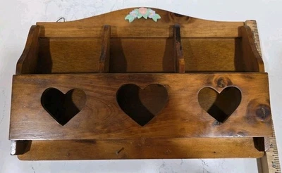 VTH CORAZÓN MADERA CARTA CORREO CAJA PAPEL ORGANIZADOR ESTANTE LLAVE Cottagecore Grannycore Foto 1 de 4