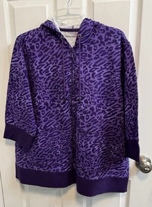 Sport Savvy 1X Purple Animal Print Full Zip Hoodie 3/4 Sleeves Pockets - Picture 1 of 10