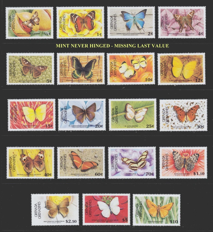 1985-86 GRENADA GRENADINES BUTTERFLIES PALMIRA POLYDAMUS SULPHUR SCT.662-680 - Image 1 of 1