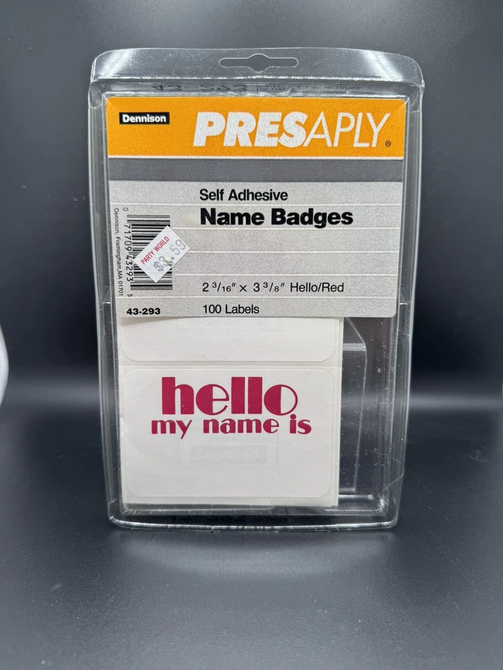 RED "HELLO " NAME TAGS LABELS BADGES STICKERS PEEL STICK ADHESIVE VINTAGE - Image 1 of 1