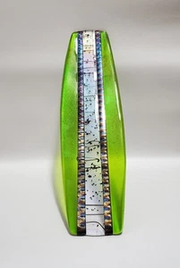 Kunstglas Tablett, 16,5" lang, dichroitisch, irisierend, grün & klar/schwarz, signiert - Bild 1 von 12