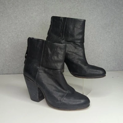 Botines Rag & Bone de cuero negro con tacón cremallera trasera elegantes para mujer 8 Foto 1 de 4