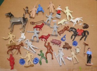 Vaqueros, ladrones, granjeros, caballos, perros de plástico Western Toy vintage de los años 50 Foto 1 de 4