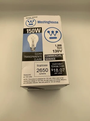 Westinghouse 150W 130V Commercial Service Clear Lightbulb - Image 1 of 4