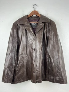 Vintage Wilson's Leather Maxima Dark Brown Women's Button Up Collared Jacket 1X - Picture 1 of 11