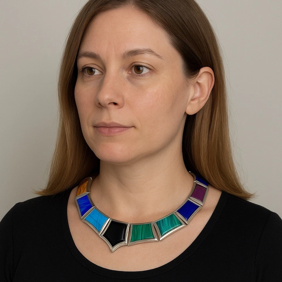 Taxco Modernist Necklace Estate Fine Silver Jewelry Pre-owned Mexico TD-27 PLATA Foto 1 de 4