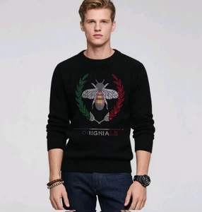 Maglione Uomo Lusso Diamante Ape Strass Moda Maglia Nero Nuovo - Foto 1 di 5