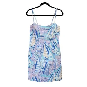 Lilly Pulitzer Mini Shift Dress 10 Shelli Stretch About Time Sailboat Coastal - Picture 1 of 4
