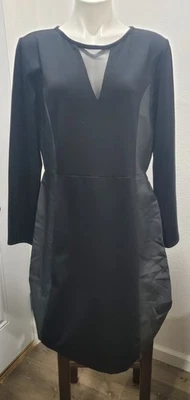 Vestido Nicole Miller Talla XL Negro Manga Larga Cuero Borde Usado en Excelente Condición  Foto 1 de 4