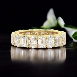 14K Gelbgold Verlobungsring 6 Kt Smaragdschliff Laborgefertigter Diamant 5,10 mm - Bild 1 von 10