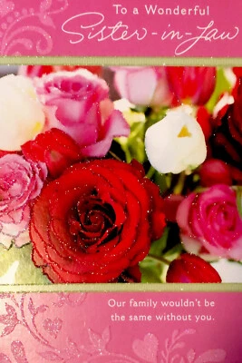 "Feliz cumpleaños a una maravillosa hermana en la ley brillo 5""x7"" tarjeta de felicitación con sello" Foto 1 de 4