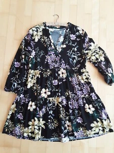 ONLY Sehr schönes Kleid 👗 Gr. 40 Schwarz mit Blumen Viskose Damen TOPZUSTAND - Bild 1 von 4