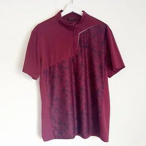 Mountia 1/4 zip Pullover Top Shirt Burgundy Blue Palm Leaves Korean 105 (L) - Picture 1 of 9