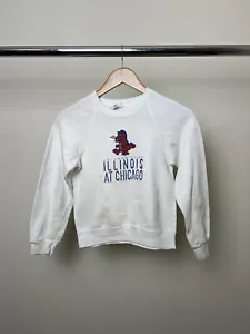 Vintage 80’s University of Illinois Sweatshirt Kids Youth Medium White Pullover - Picture 1 of 13