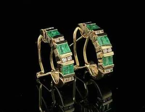 2.4Ct Baguette Cut Lab Created Green Emerald Hoop Earring 14K Yellow Gold Plated - Picture 1 of 5
