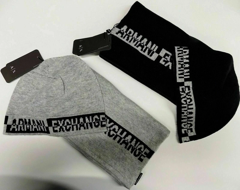 Beanie Hut + Schal Logo Armani Exchange Herren 8NZ492 ZMO1Z Blau O Grau - Bild 1 von 1