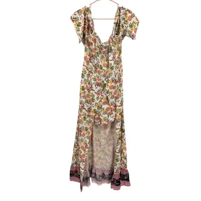 ANGIE Tropical Pineapple Hi Low Maxi Dress NEW Puff Sleeves Sweetheart Neck M - Image 1 of 4