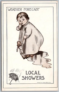Weather Forecast Local Showers 1910 Comic Postcard Child Potty Humor  - Picture 1 of 2
