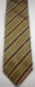 HUGO BOSS GREEN BROWN & TAN STRIPES 100% ITALIAN SILK NECK TIE - Picture 1 of 11