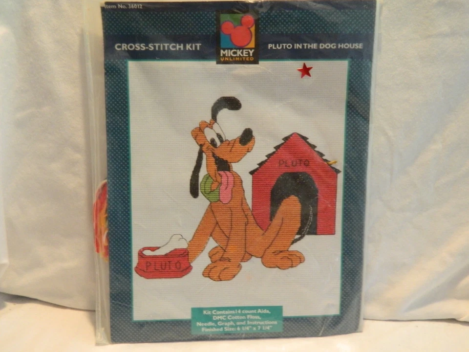 C-25 NEW MICKEY UNLIMITED COUNTED CROSS-STITCH KIT “PLUTO IN THE DOG HOUSE” - Image 1 of 4