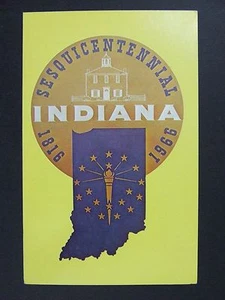 Indiana IN State Sesquicentennial Emblem Hauptstadt Corydon Fackel Postkarte 1966 - Bild 1 von 2