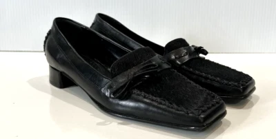 Nine West Flatout Negro Pelo de becerro Cuero Puntera Cuadrada Mocasines Glamour Zapatos 6 Foto 1 de 4