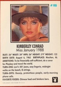 PlayBoy Miss January 1988 Playmate Kimberley Conrad 1993 Card #104