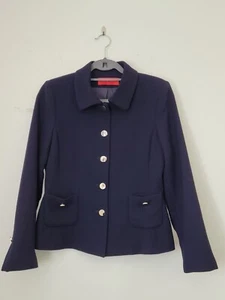 Carolina Herrera Navy Wool Jacket Genuine Designer Size Uk 8 Exc Con - Picture 1 of 16