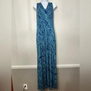 Abito Coldwater Creek maxi elasticizzato senza maniche maglia geometrico stravagante costa L - Foto 1 di 5